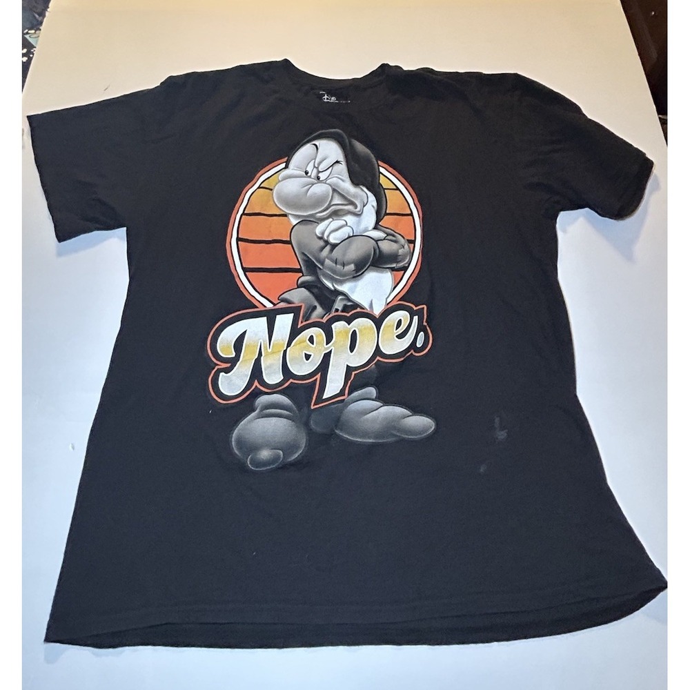 Disneys Grumpy Dwarf Shirt XL Black With Saying "NOPE"  Disney Graphic - Picture 2 of 7